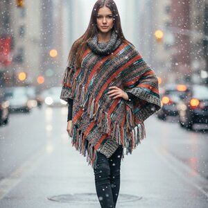 Deadstock Anthropologie Colorful Poncho - Orange or Blue - One Size NWOT